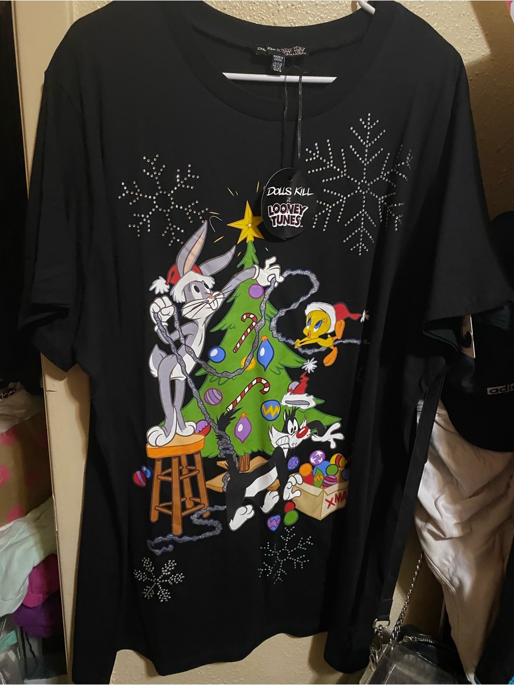 Dolls Kill Black Looney Tunes Holiday Graphic Tee